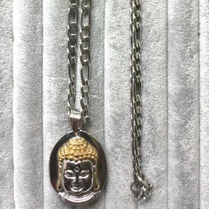 Stainless Steel Two-Tone Buddha Necklace &…